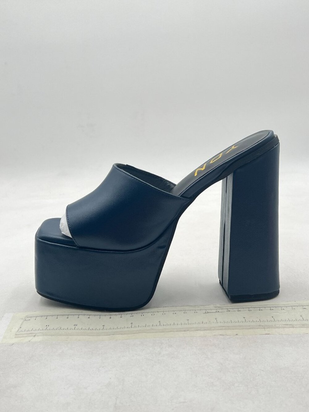 YDN Navy Platform Mule Square Open Toe Slippers Slip on Clogs Chunky Heel Sandal